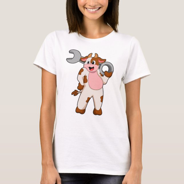 Camiseta Vaca como mecânica com chave inglesa (Frente)