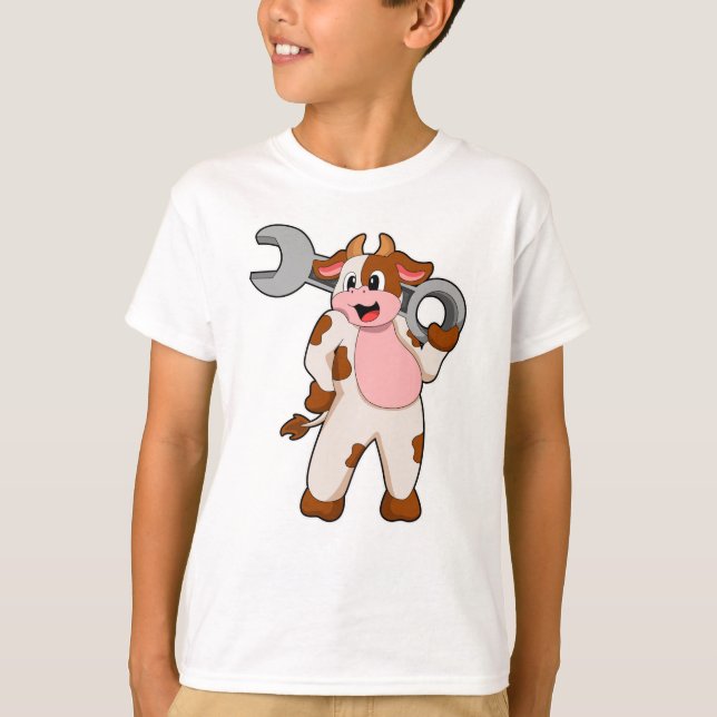 Camiseta Vaca como mecânica com chave inglesa (Frente)