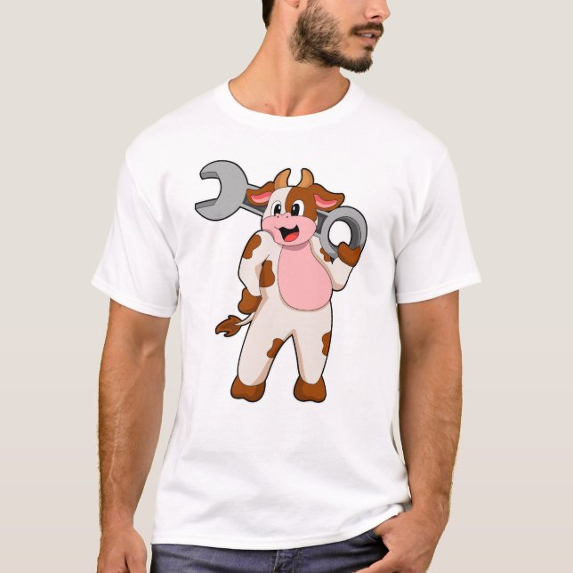 Camiseta Vaca como mecânica com chave inglesa (Frente)