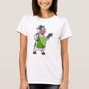 Camiseta Vaca como Pintor com Pintura e Apron