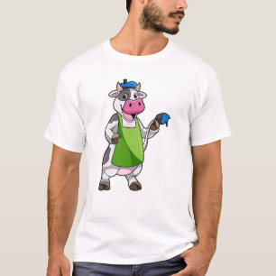 Camiseta Vaca como Pintor com Pintura e Apron
