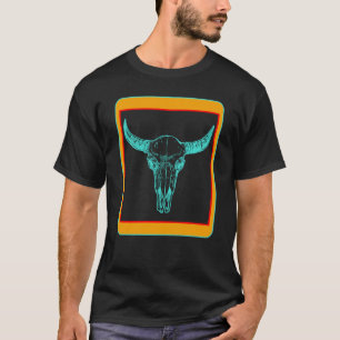 Camiseta Vaca Crânio de Vaca Azteca Turquesa Fã de Vaca Ani