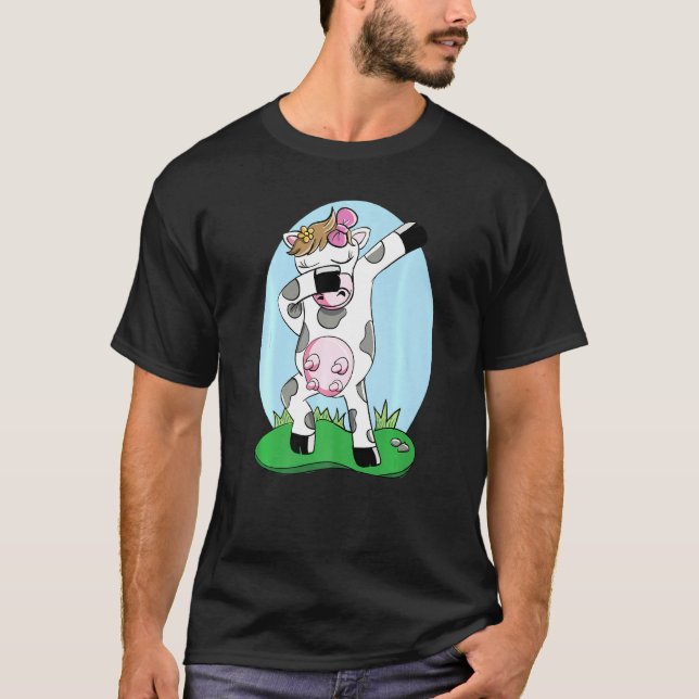Camiseta Vaca Dabbing Menina Dab Dançando Bezerro Animal de (Frente)
