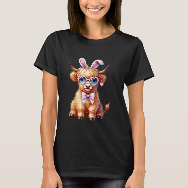 Camiseta Vaca das Highlands Com Orelhas de Coelho e Óculos  (Frente)