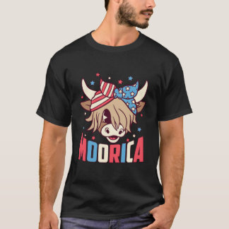 Camiseta Vaca das Terras Altas 4 de Julho Bandeira da Moori