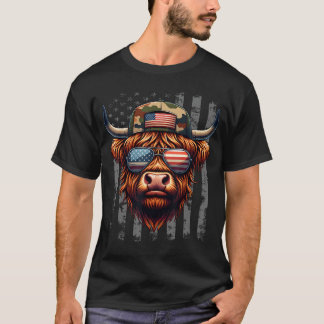 Camiseta Vaca das Terras Altas 4 de Julho Bandeira dos EUA 