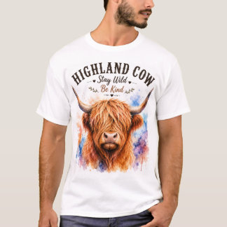 Camiseta Vaca das Terras Altas Aguarela Salpico Fique Selva