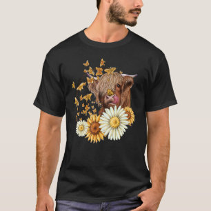 Camiseta Vaca das Terras Altas Com Girassóis Margaridas Vac