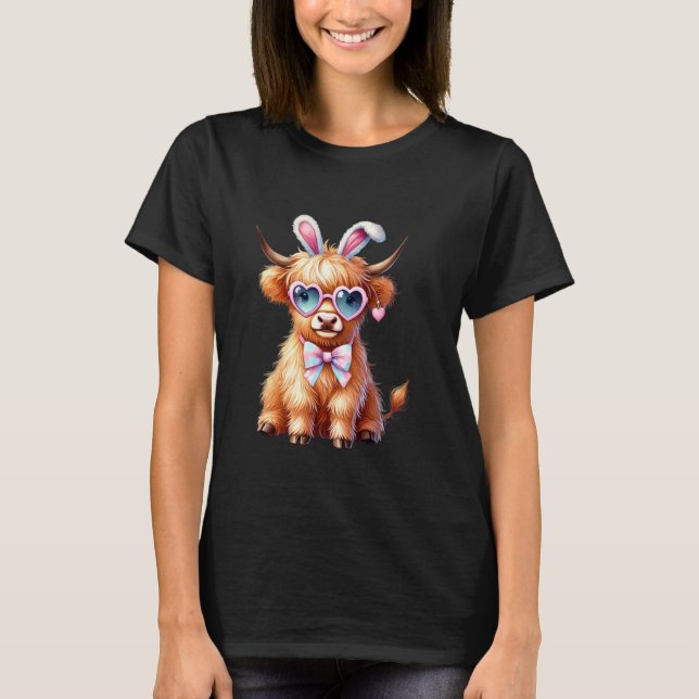 Camiseta Vaca das Terras Altas Com Orelhas de Coelho e Ócul (Frente)