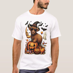 Camiseta Vaca das Terras Altas em Abóbora de Halloween
