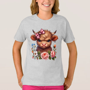 Camiseta Vaca das Terras Altas engraçada e rabugenta Floral