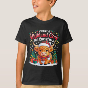 Camiseta Vaca das Terras Altas Fofa Natal Luzes Divertidas