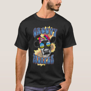 Camiseta Vaca das Terras Altas Groovy Hippie Tie Dye Girass