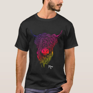 Camiseta Vaca das Terras Altas Impressão Arco-íris Moo Escó