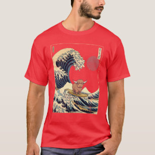 Camiseta Vaca das Terras Altas Kanagawa Onda de Surf Japone