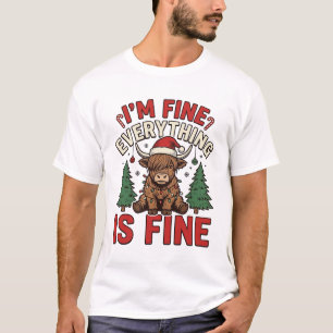 Camiseta Vaca das Terras Altas Natal Fino Estou Bem Tudo Eu
