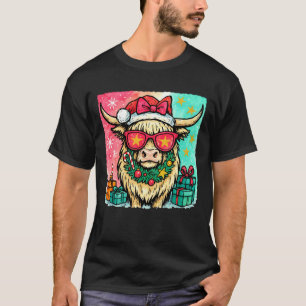 Camiseta Vaca das Terras Altas Natal Xmas Visco Papai Noel