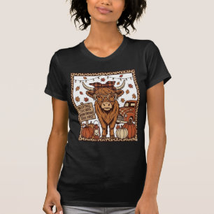 Camiseta Vaca das Terras Altas Olá Outono Desenho de Gravur