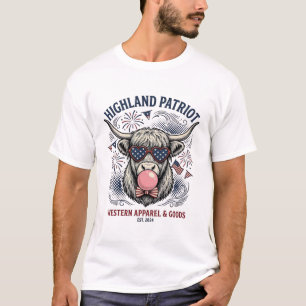 Camiseta Vaca das Terras Altas Patriótica Engraving Vintage