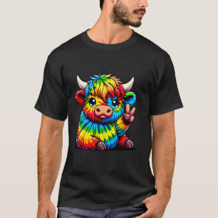 Camiseta Vaca das Terras Altas Tie-Dye Símbolo de Paz Hippi