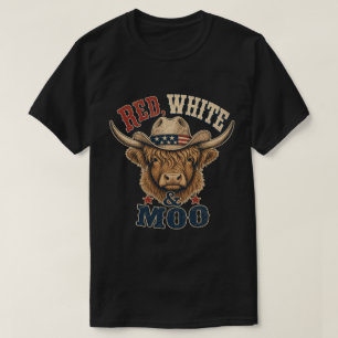 Camiseta Vaca das Terras Altas Vermelha, Branca &