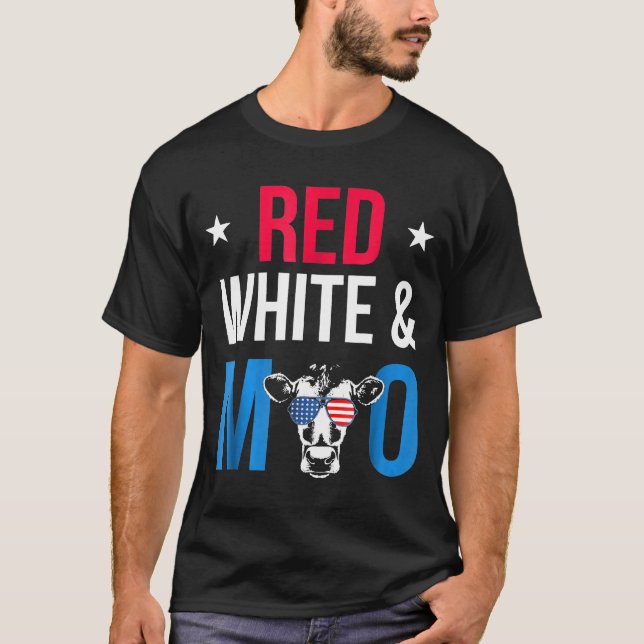 Camiseta Vaca De Bandeira Vermelha, Branca E Moo Patriótica (Frente)