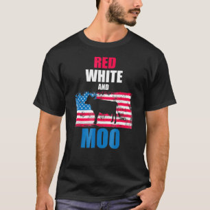 Camiseta Vaca De Bandeira Vermelha Branca E Moo Patriótica