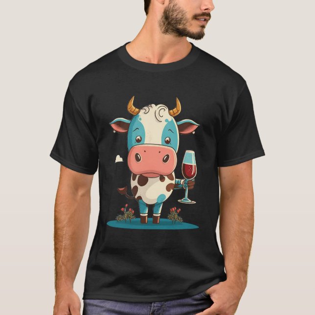 Camiseta Vaca de Bebendo de vinho (Frente)