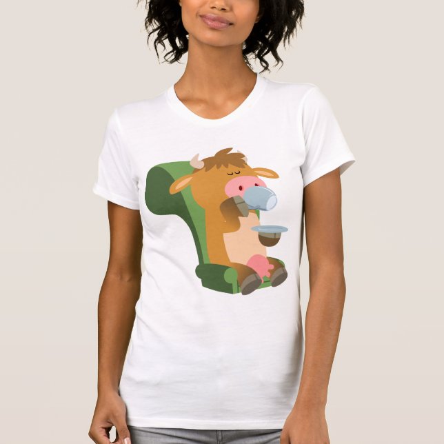 Camiseta Vaca de Cartoon Bonita e T-Shirt Bonita Cuppa (Frente)