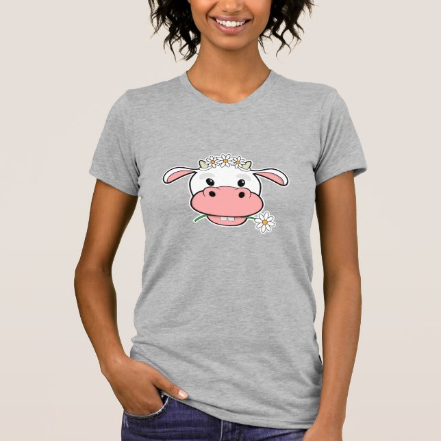 Camiseta Vaca de Cartoon | Camiseta-Fazenda de Kawaii (Frente)