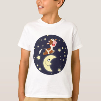 Camiseta Vaca De Cartoon Pulando Sobre A Camisa-T Das Crian
