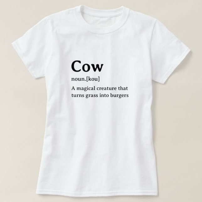 Camiseta Vaca de Definição de Dicionário Engraçada (Frente do Design)