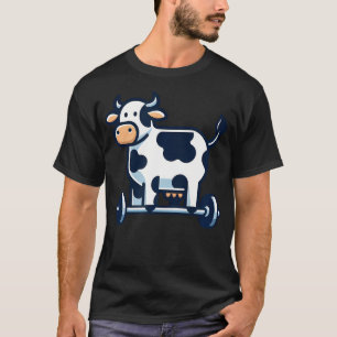 Camiseta Vaca de desenho animado engraçado levantando peso