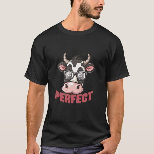 Camiseta Vaca de desenho animado fofa com óculos Perfeito (Frente)