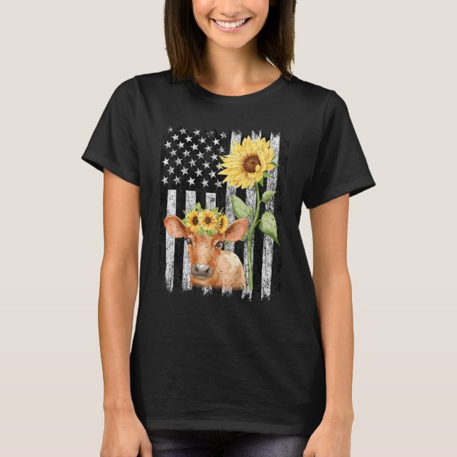Camiseta Vaca de Fazenda Americana Cura de Girassol (Frente)