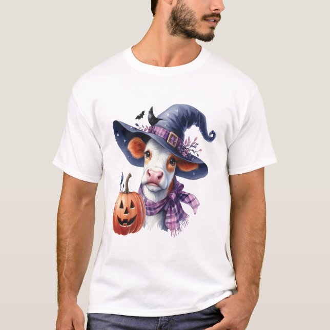 Camiseta Vaca de Halloween com Outono (Frente)