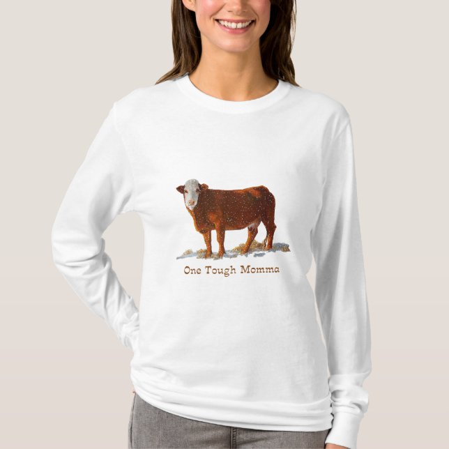 Camiseta Vaca de Hereford: Um Momma resistente: Dia das (Frente)