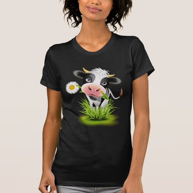Camiseta Vaca de Holstein na relva (Frente)