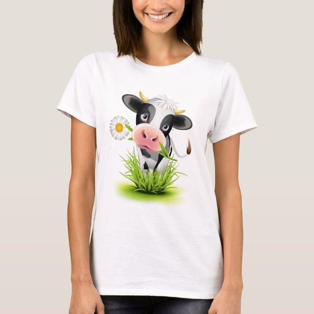 Camiseta Vaca de Holstein na relva (Frente)