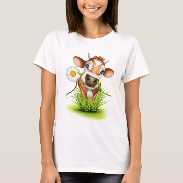 Camiseta Vaca de Jersey na grama (Frente)