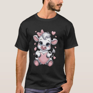Camiseta Vaca de Laço Coquete Rosa Preto e Branco Segurando