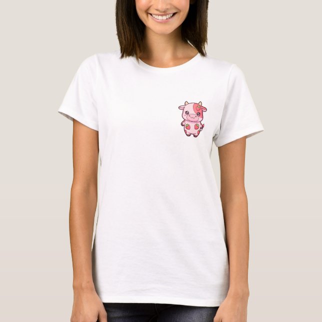 Camiseta Vaca de Leite de Morango Kawaii (Frente)