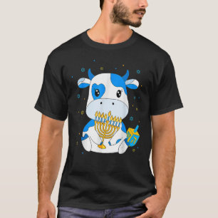 Camiseta Vaca de Leite Judaica Hanukkah Decora Menorah Drei