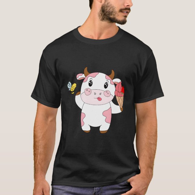 Camiseta Vaca De Morango Com Sorvete E Abelha Para E (Frente)