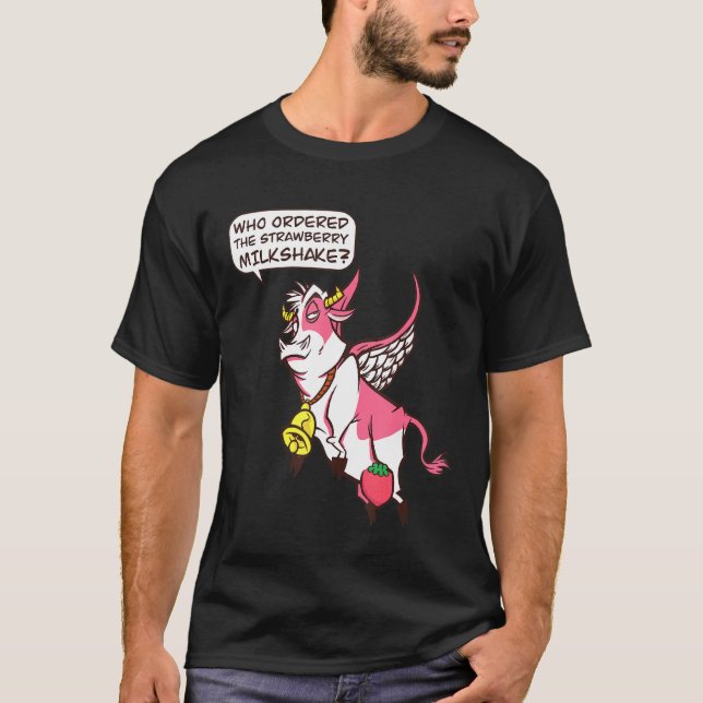Camiseta Vaca de Morango Voadora I Milkshake de Morango I A (Frente)