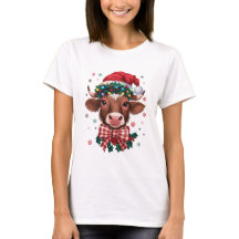 Vaca de Natal com Chapéu de Papai Noel e Luzes Fes