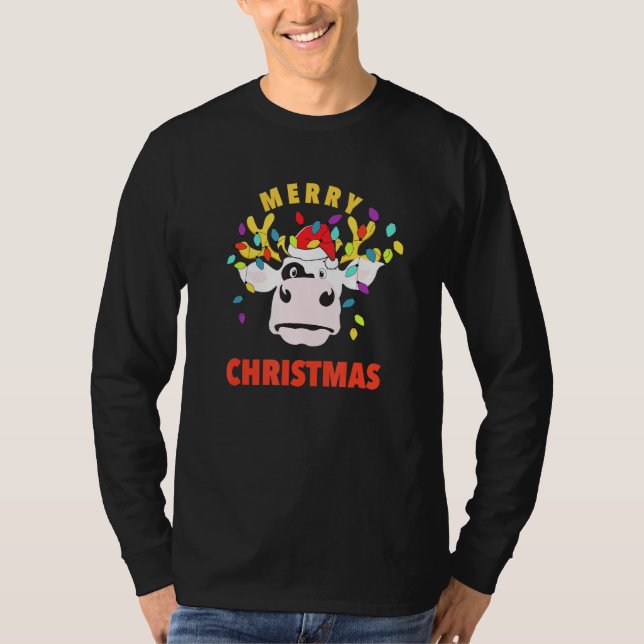 Camiseta Vaca De Natal Com Luzes Sudorando Pajama (Frente)