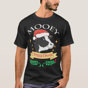 Camiseta Vaca de Natal Mooey Vestindo Gráfico de Santa Hat