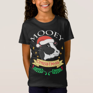 Camiseta Vaca de Natal Mooey Vestindo Gráfico de Santa Hat