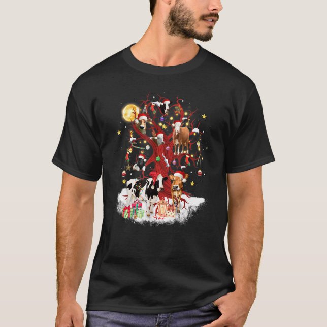 Camiseta Vaca De Natal Na Árvore De Inverno Xmas Vacas De V (Frente)
